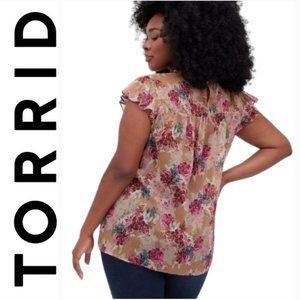 Torrid Crinkle Chiffon Flutter Sleeve Flowy Floral Summer Blouse Plus Size